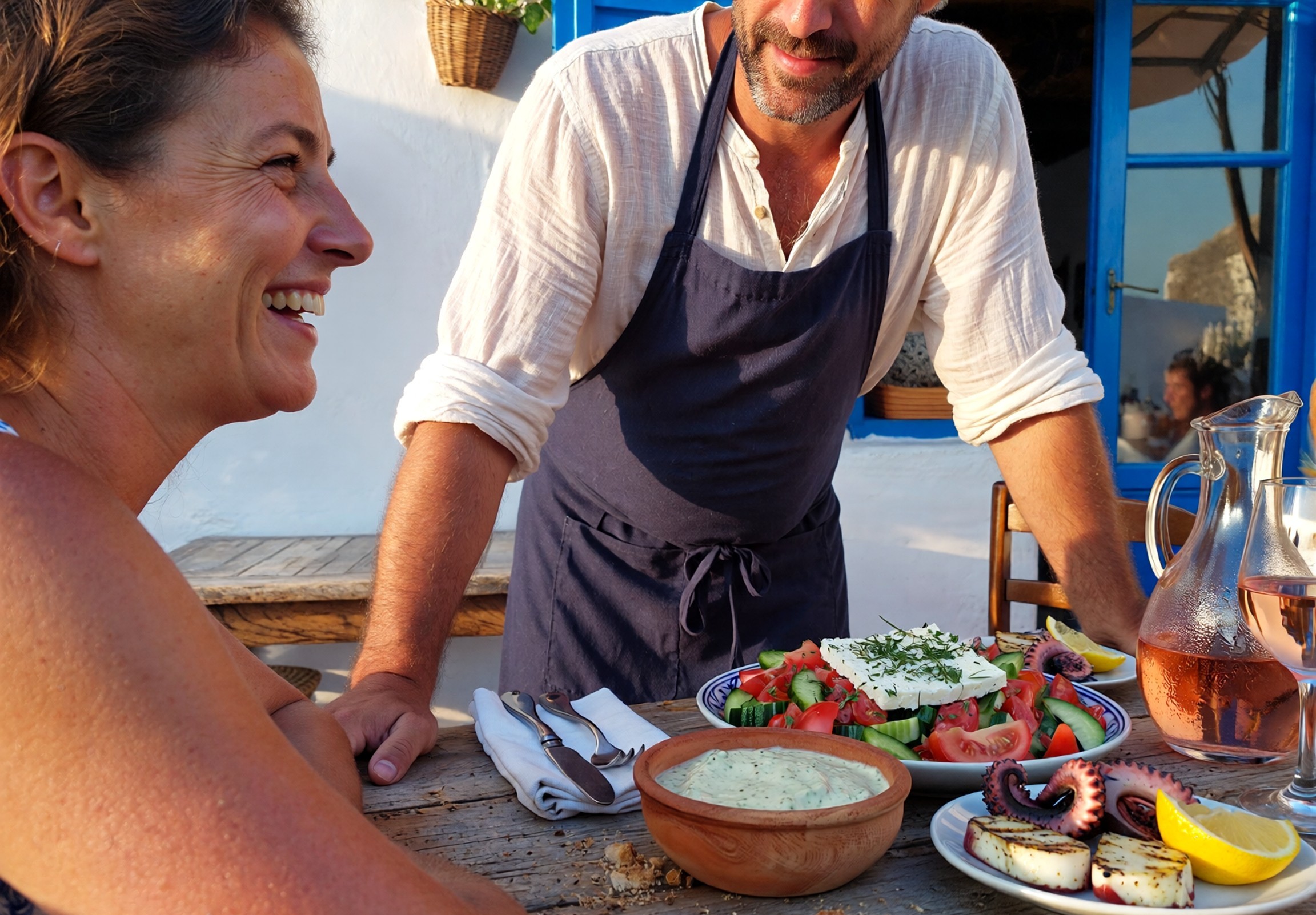 Touriste communiquant en grec avec un habitant local en Grèce